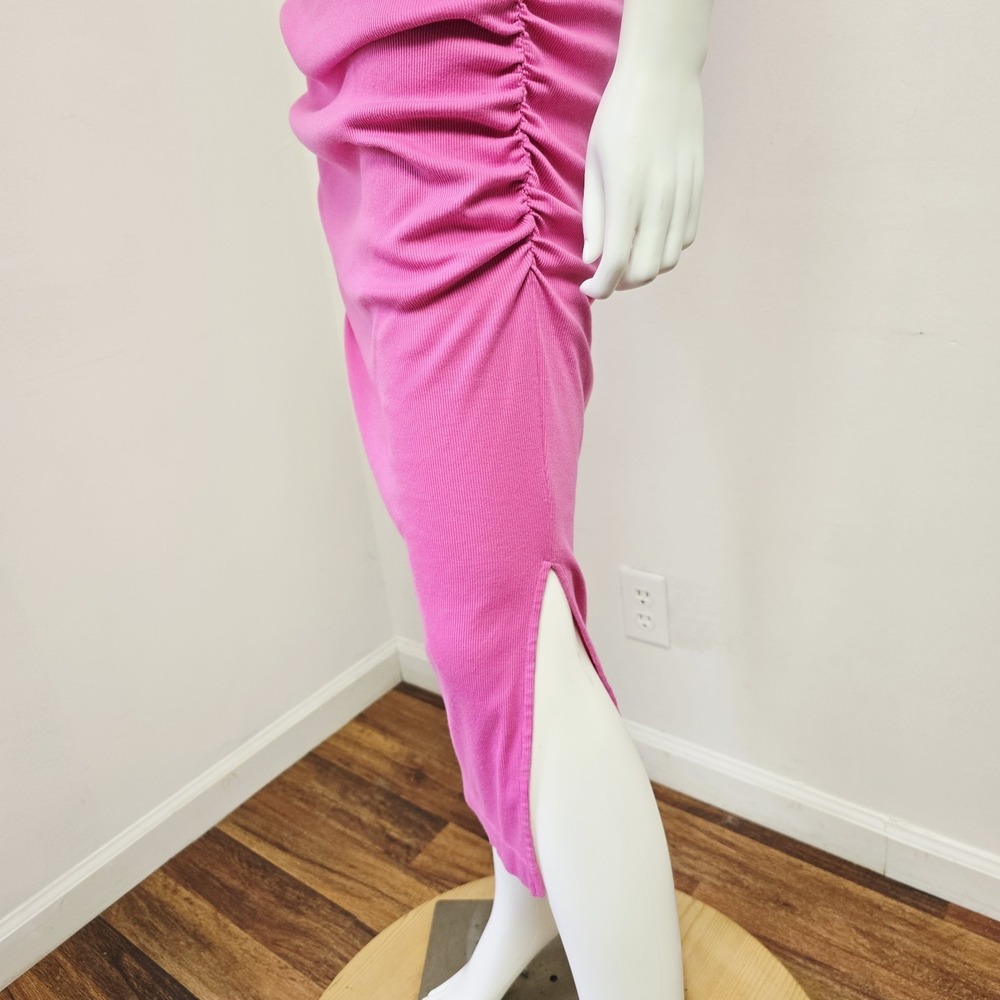 Michael Stars Wren Dress Large Stretchy Ruched Sides Slit Midi Sleeveless Mystic - Picture 6 of 10